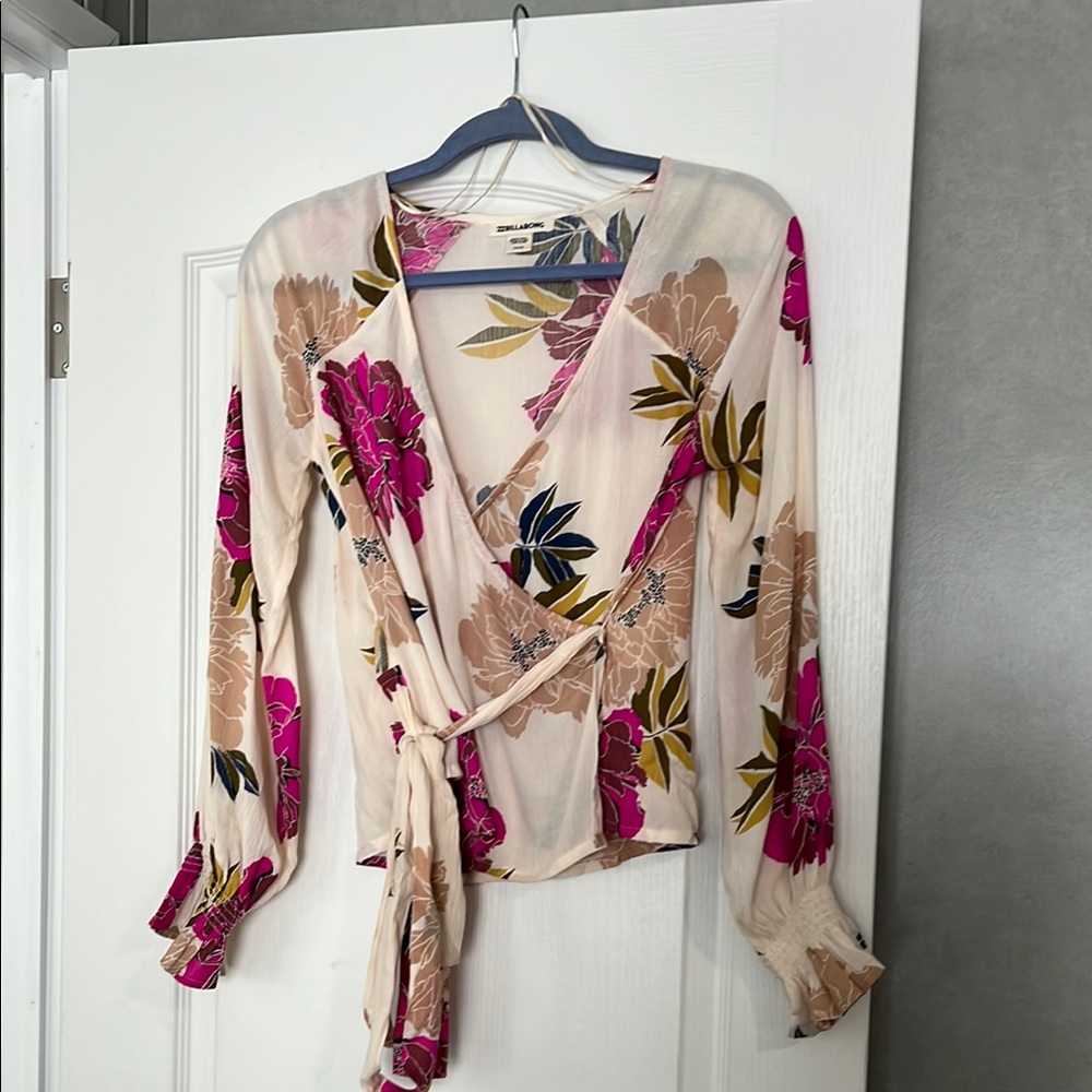 Billabong Floral Wrap Blouse - Pink and Cream